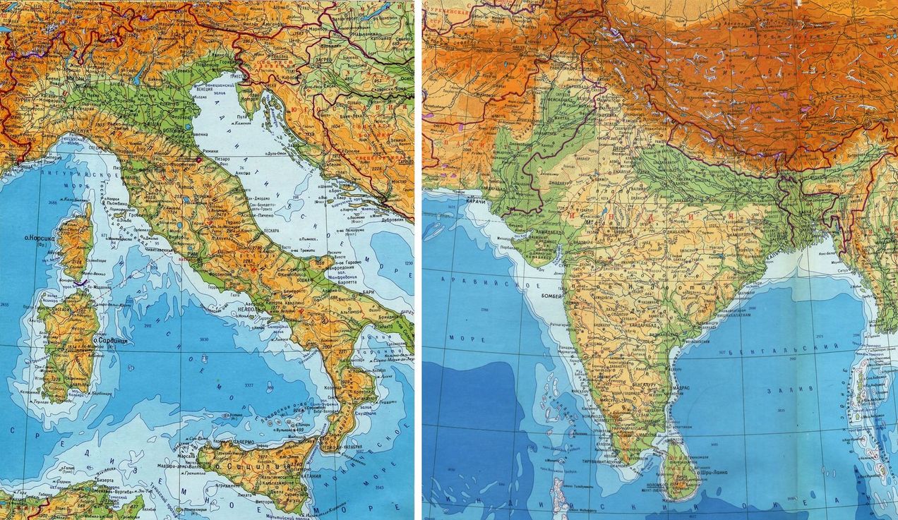 Карта Италии и Индии