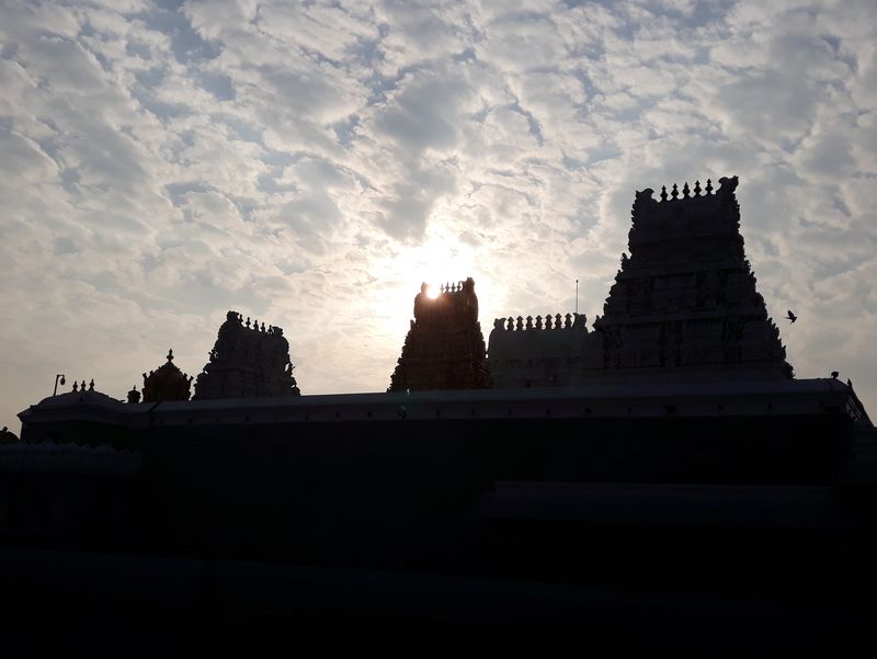 Храм Камакши в закатных лучах солнца